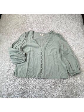 Marine Layer Sage Green V Neck Blouse Top Womens Large